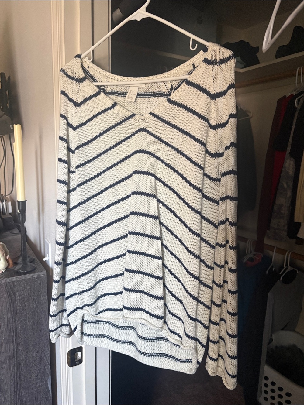 H&M Cream and Navy Striped Scoop Neck Sweater